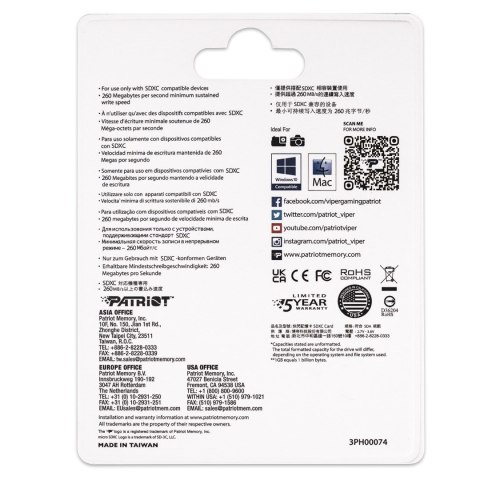 Patriot Memory Patriot SDXC 256GB EP V90 300/260 MB/s UHS-II U3 Class10 Patriot Memory Patriot SDXC 256GB EP V90 300/260 MB/s UHS-II U3 Class10