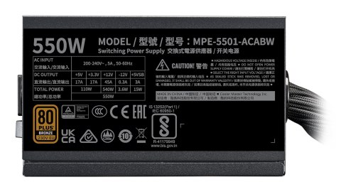 Cooler Master COOLER MASTER ZASILACZ MWE Bronze 550 V3 230V MPE-5501-ACABW-3BEU