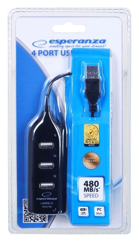 Esperanza Hub Esperanza EA116 (4x USB 2.0; kolor czarny) Esperanza Hub Esperanza EA116 (4x USB 2.0; kolor czarny)