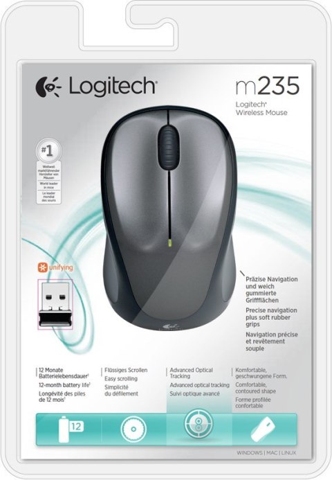 Logitech Mysz Logitech M235 910-002201 (optyczna; 800 DPI; kolor szary)