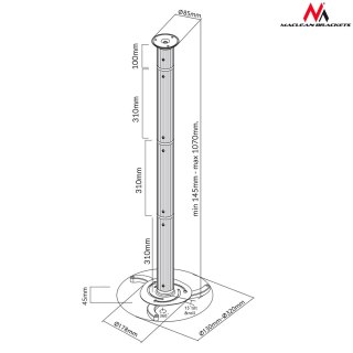 Maclean Uchwyt sufitowy do projektora Maclean MC-517 (80 mm - 980 mm; 10 kg; kolor srebrny)