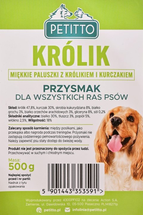 PETITTO PETITTO Miękkie Paluszki z Królika -przysmak dla psa - 500g