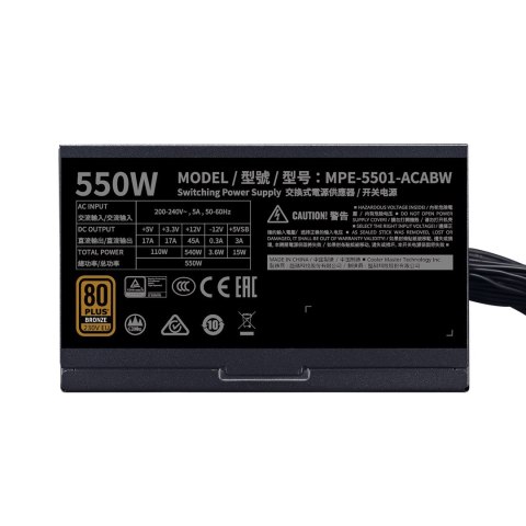 Cooler Master COOLER MASTER ZASILACZ MWE BRONZE 80+ 550W V2 230V MPE-5501-ACABW-BEU Cooler Master COOLER MASTER ZASILACZ MWE BRONZE 80+ 550W V2 230V MPE-5501-ACABW-BEU