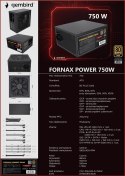 GEMBIRD GEMBIRD ZASILACZ KOMPUTEROWY FORNAX POWER 750W 80+ GOLD ATX, 750W, AKTYWNE PFC, 12CM WENTYLATOR
