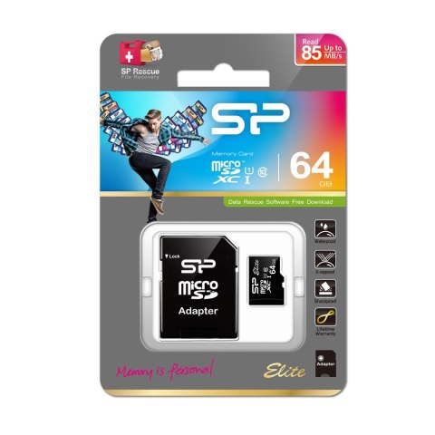 Silicon Power Karta pamięci Silicon Power microSDXC Elite 64GB CL10 UHS-1 (U1) + ADAPTER microSD-SD (SP064GBSTXBU1V10SP) Silicon Power Karta pamięci Silicon Power microSDXC Elite 64GB CL10 UHS-1 (U1) + ADAPTER microSD-SD (SP064GBSTXBU1V10SP)