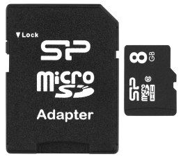 Silicon Power Karta pamięci Silicon Power microSDHC 8GB Class 10 + ADAPTER microSD-SD (SP008GBSTH010V10SP)