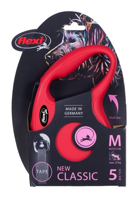 Flexi Smycz flexi automatyczna New Classic M taśma 5 m - dla psów do 25 kg, kolor czerwony Flexi Smycz flexi automatyczna New Classic M taśma 5 m - dla psów do 25 kg, kolor czerwony