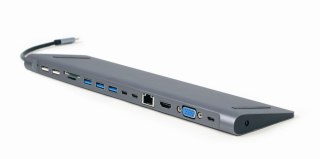 GEMBIRD GEMBIRD MULTI ADAPTER USB TYPE-C 9W1 (HUB USB + HDMI + VGA + PD + CZYTNIK KART + LAN + AUDIO 3,5 MM) KOLOR SZARY