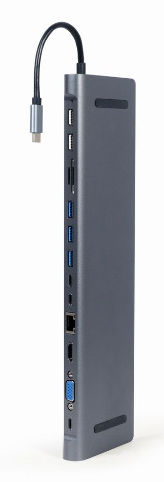 GEMBIRD GEMBIRD MULTI ADAPTER USB TYPE-C 9W1 (HUB USB + HDMI + VGA + PD + CZYTNIK KART + LAN + AUDIO 3,5 MM) KOLOR SZARY