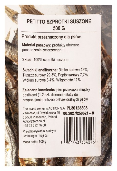 PETITTO PETITTO Szprotki suszone przysmak dla psa 500g PETITTO PETITTO Szprotki suszone przysmak dla psa 500g