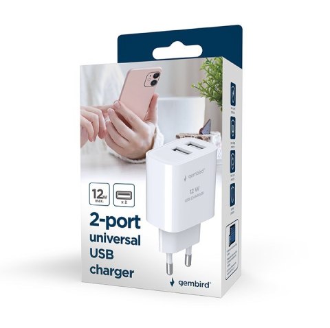 GEMBIRD GEMBIRD 2-PORTOWA ŁADOWARKA SIECIOWA 2X USB-A, CZARNA