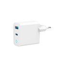 GEMBIRD GEMBIRD 2-PORTOWA SZYBKA ŁADOWARKA SIECIOWA GAN (PD) USB (A+C), 45W, LED, BIAŁA