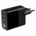 GEMBIRD GEMBIRD 3-PORTOWA SZYBKA ŁADOWARKA SIECIOWA GAN (PD) USB (2X USB-A + 1X USB TYP-C), 30W, LCD, CZARNA