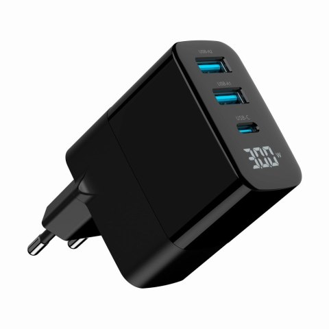 GEMBIRD GEMBIRD 3-PORTOWA SZYBKA ŁADOWARKA SIECIOWA GAN (PD) USB (2X USB-A + 1X USB TYP-C), 30W, LCD, CZARNA GEMBIRD GEMBIRD 3-PORTOWA SZYBKA ŁADOWARKA SIECIOWA GAN (PD) USB (2X USB-A + 1X USB TYP-C), 30W, LCD, CZARNA