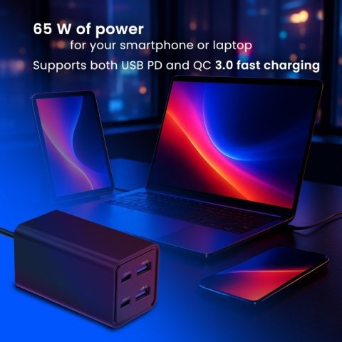 GEMBIRD GEMBIRD 4-PORTOWA SZYBKA ŁADOWARKA SIECIOWA GAN (PD) USB (2X USB-A + 2X USB-C), 65W, CZARNA GEMBIRD GEMBIRD 4-PORTOWA SZYBKA ŁADOWARKA SIECIOWA GAN (PD) USB (2X USB-A + 2X USB-C), 65W, CZARNA