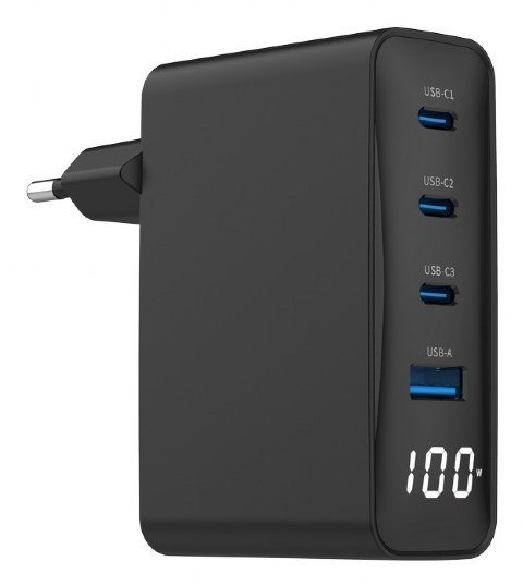 GEMBIRD GEMBIRD 4-PORTOWA SZYBKA ŁADOWARKA SIECIOWA GAN (PD) USB (3X USB-A + 1X USB TYP-C) 100W, CZARNA GEMBIRD GEMBIRD 4-PORTOWA SZYBKA ŁADOWARKA SIECIOWA GAN (PD) USB (3X USB-A + 1X USB TYP-C) 100W, CZARNA