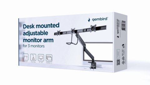 GEMBIRD GEMBIRD BIURKOWE REGULOWANE RAMIĘ/UCHWYT NA 3 MONITORY 17-27, VESA 100X100MM, DO 6 KG GEMBIRD GEMBIRD BIURKOWE REGULOWANE RAMIĘ/UCHWYT NA 3 MONITORY 17-27, VESA 100X100MM, DO 6 KG