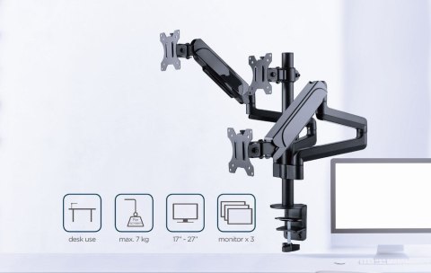 GEMBIRD GEMBIRD BIURKOWE REGULOWANE RAMIĘ/UCHWYT NA 3 MONITORY 17-27, VESA 100X100MM, DO 7 KG GEMBIRD GEMBIRD BIURKOWE REGULOWANE RAMIĘ/UCHWYT NA 3 MONITORY 17-27, VESA 100X100MM, DO 7 KG