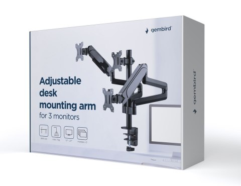 GEMBIRD GEMBIRD BIURKOWE REGULOWANE RAMIĘ/UCHWYT NA 3 MONITORY 17-27, VESA 100X100MM, DO 7 KG GEMBIRD GEMBIRD BIURKOWE REGULOWANE RAMIĘ/UCHWYT NA 3 MONITORY 17-27, VESA 100X100MM, DO 7 KG