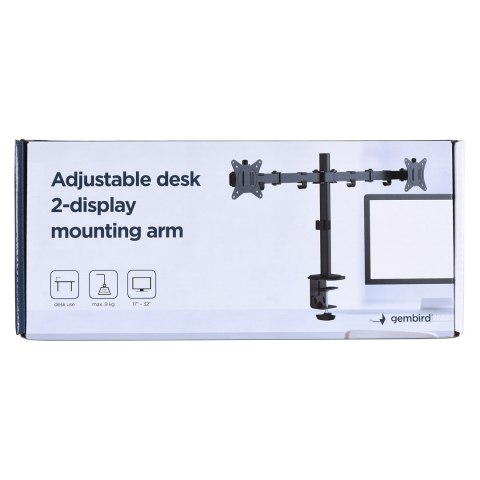 GEMBIRD GEMBIRD BIURKOWE REGULOWANE RAMIĘ/UCHWYT NA 2 MONITORY 17-32, 100X100MM, DO 9KG GEMBIRD GEMBIRD BIURKOWE REGULOWANE RAMIĘ/UCHWYT NA 2 MONITORY 17-32, 100X100MM, DO 9KG