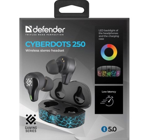 Defender DEFENDER SŁUCHAWKI BLUETOOTH CYBERDOTS 250 GAMING CZARNE 63250