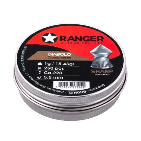 RANGER Śrut 5,5 mm RANGER Diabolo Classic Sharp Grooved szpic molet. 250 szt. 1,00 g RANGER Śrut 5,5 mm RANGER Diabolo Classic Sharp Grooved szpic molet. 250 szt. 1,00 g