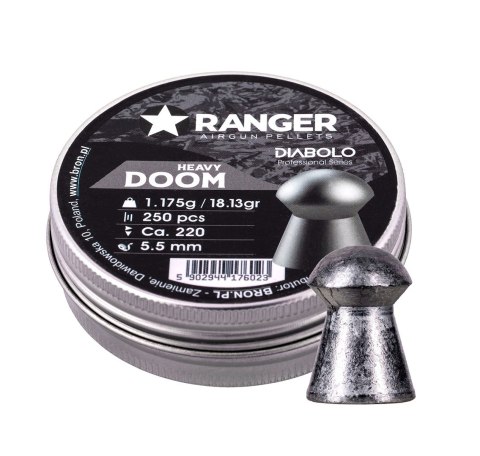 RANGER Śrut 5,5 mm RANGER Diabolo Doom Heavy płaski 250 szt. 1,175 g RANGER Śrut 5,5 mm RANGER Diabolo Doom Heavy płaski 250 szt. 1,175 g