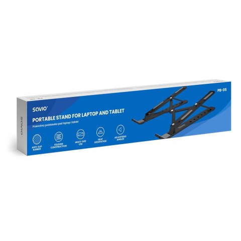 SAVIO SAVIO PODSTAWKA BIUROWA POD LAPTOP, TABLET, CZARNA, ALUMINIOWA PB-05 SAVIO SAVIO PODSTAWKA BIUROWA POD LAPTOP, TABLET, CZARNA, ALUMINIOWA PB-05
