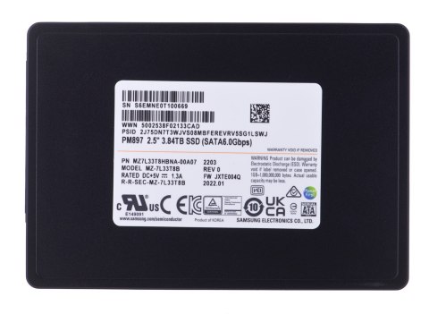 Samsung SemiConductor Dysk SSD Samsung PM897 3.84TB SATA 2.5" MZ7L33T8HBNA-00A07 (DWPD 3) Samsung SemiConductor Dysk SSD Samsung PM897 3.84TB SATA 2.5" MZ7L33T8HBNA-00A07 (DWPD 3)