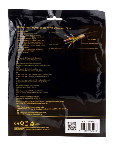GEMBIRD Kabel GEMBIRD CC-HDMI4-10 (HDMI M - HDMI M; 3m; kolor czarny) GEMBIRD Kabel GEMBIRD CC-HDMI4-10 (HDMI M - HDMI M; 3m; kolor czarny)