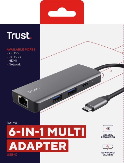 Trust Multi-Port Adapter Trust DALYX 6-IN-1 USB-C Silver Trust Multi-Port Adapter Trust DALYX 6-IN-1 USB-C Silver