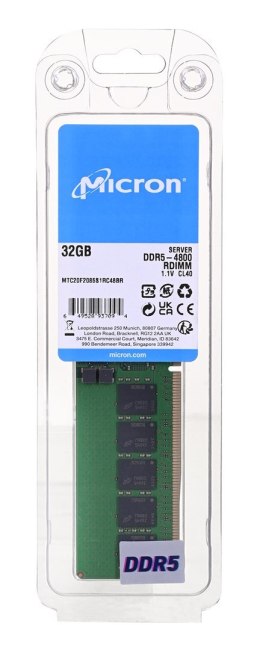 Micron Micron RDIMM 32GB DDR5 2Rx8 4800MHz PC5-38400 ECC REGISTERED MTC20F2085S1RC48BR