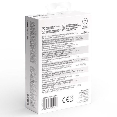 SAVIO SAVIO SŁUCHAWKI BEZPRZEWODOWE BLUETOOTH TWS-01 PRO SAVIO SAVIO SŁUCHAWKI BEZPRZEWODOWE BLUETOOTH TWS-01 PRO