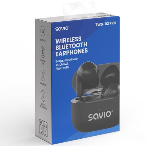 SAVIO SAVIO SŁUCHAWKI BEZPRZEWODOWE BLUETOOTH TWS-02 PRO SAVIO SAVIO SŁUCHAWKI BEZPRZEWODOWE BLUETOOTH TWS-02 PRO