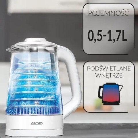 MPM Szklany czajnik bezprzewodowy MPM MCZ-124 MPM Szklany czajnik bezprzewodowy MPM MCZ-124