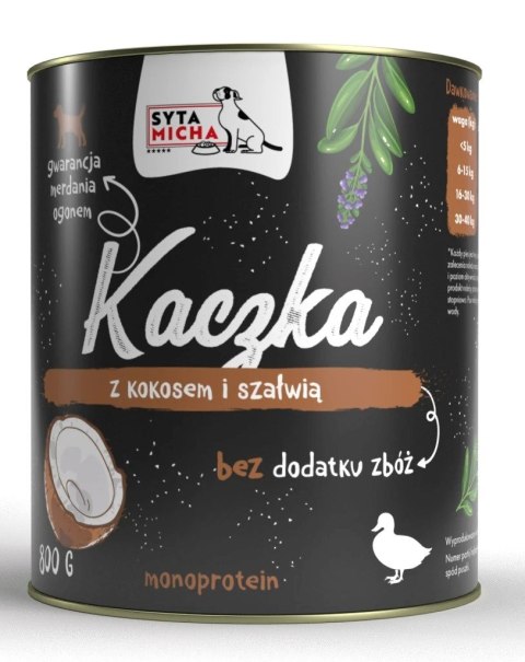 SYTA MICHA SYTA MICHA mokra karma kaczka z kokosem i szałwią 800g pies SYTA MICHA SYTA MICHA mokra karma kaczka z kokosem i szałwią 800g pies