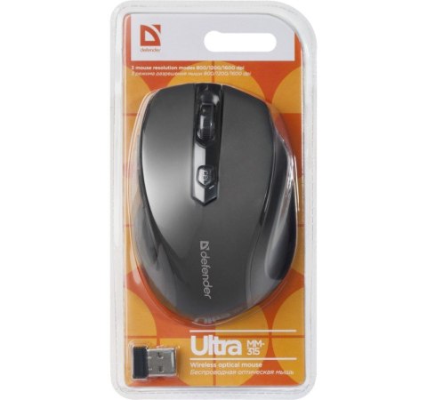 Defender DEFENDER MYSZ ULTRA MM-315 RF CZARNA OPTICAL 1600DPI 6P 52315 Defender DEFENDER MYSZ ULTRA MM-315 RF CZARNA OPTICAL 1600DPI 6P 52315