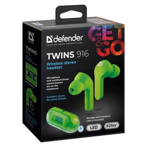 Defender DEFENDER SŁUCHAWKI BLUETOOTH TWINS 916 ZIELONE