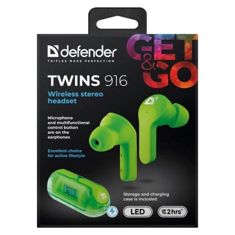 Defender DEFENDER SŁUCHAWKI BLUETOOTH TWINS 916 ZIELONE