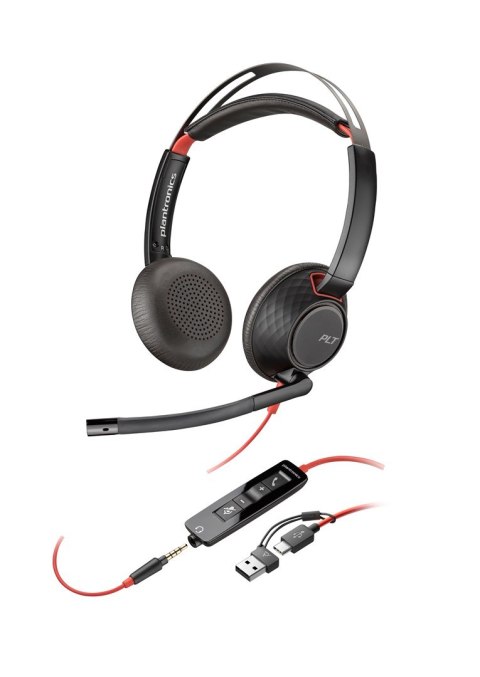 POLY Słuchawki Poly Blackwire 5220 Stereo USB-C Headset +3.5mm Plug +USB-C/A Adapter Retail Packaging POLY Słuchawki Poly Blackwire 5220 Stereo USB-C Headset +3.5mm Plug +USB-C/A Adapter Retail Packaging