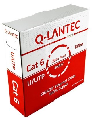 Q-LANTEC Q-LANTEC Kabel U/UTP kat.6, sieciowy, skrętka, PVC, Eca 4PR, 1Gb/s (10Gb/s do 55m), szary, 100m (KIU6PVC100Q)
