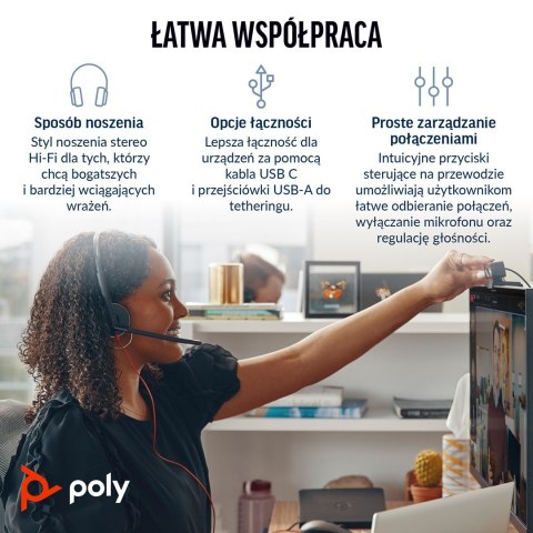 POLY Słuchawki Poly Blackwire 3220 Stereo Wired Headset, USB-C, USB-C/A Adapter (Bulk), Black POLY Słuchawki Poly Blackwire 3220 Stereo Wired Headset, USB-C, USB-C/A Adapter (Bulk), Black