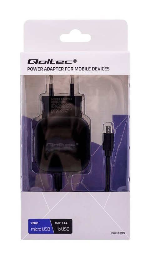 Qoltec Ładowarka sieciowa Qoltec 50189 (3400 mA; 17W; Micro USB, USB)