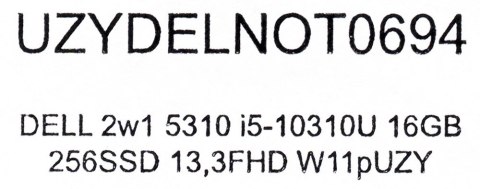 Dell DELL LATITUDE 2w1 5310 i7-10610U 16GB 256GB SSD 13,3" FHD(dotyk) Win11pro + zasilacz UŻYWANY Dell DELL LATITUDE 2w1 5310 i7-10610U 16GB 256GB SSD 13,3" FHD(dotyk) Win11pro + zasilacz UŻYWANY