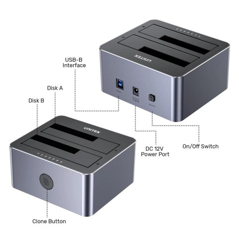 UNITEK UNITEK STACJA KLONUJĄCA DYSKI 2X SATA 2,5"/3,5" USB 5GBPS