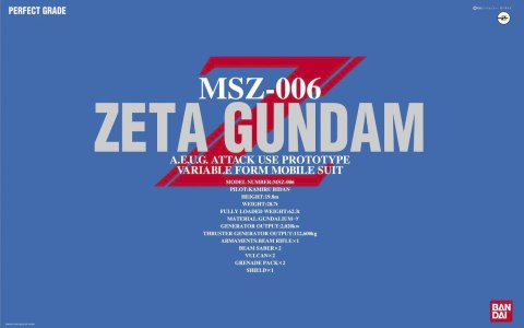 BANDAI PG 1/60 MSZ-006 ZETA GUNDAM BANDAI PG 1/60 MSZ-006 ZETA GUNDAM