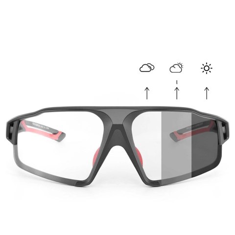 Rockbros Okulary rowerowe Rockbros SP216BK fotochromowe UV400 - czarno-czerwone Rockbros Okulary rowerowe Rockbros SP216BK fotochromowe UV400 - czarno-czerwone