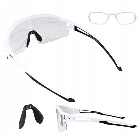 Rockbros Okulary rowerowe Rockbros fotochromowe z ochroną UV i wkładką korekcyjną - białe Rockbros Okulary rowerowe Rockbros fotochromowe z ochroną UV i wkładką korekcyjną - białe