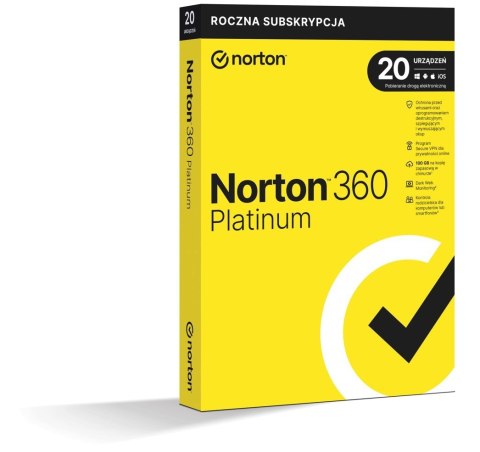 Symantec NORTON 360 PLATINUM 100GB PL 1 USER 20 DEVICE 12MO GENERIC RET DRMKEY FTP Symantec NORTON 360 PLATINUM 100GB PL 1 USER 20 DEVICE 12MO GENERIC RET DRMKEY FTP