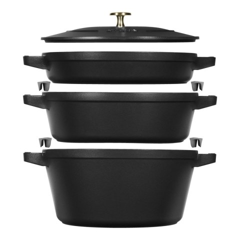 Zestaw 3 naczyń żeliwnych z pokrywką STAUB 40508-386-0 - czarny 24 cm Zestaw 3 naczyń żeliwnych z pokrywką STAUB 40508-386-0 - czarny 24 cm